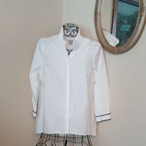 Nwt Chico's Sz 3 Black And White Classic Collared Button-down Oversize Top